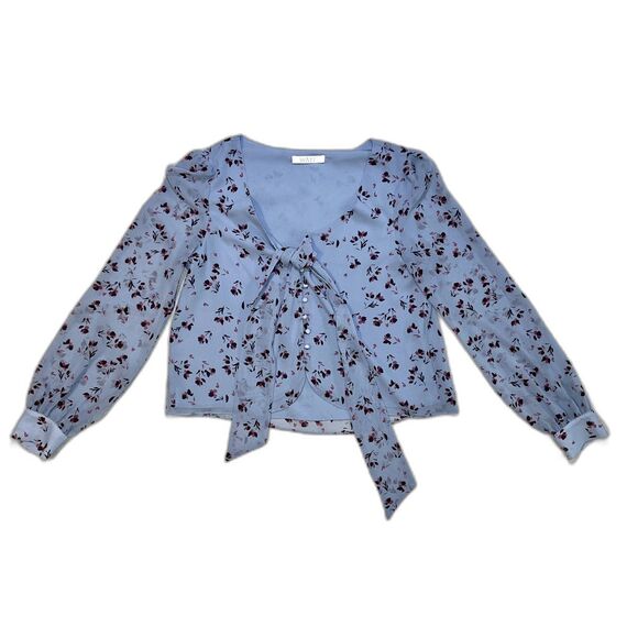 WAYF | Blue Floral Tie Front Blouse | Large - Picture 1 of 10